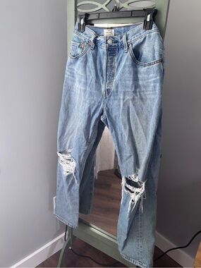 Levi's Original 501s Light Blue Distressed Straight Jeans